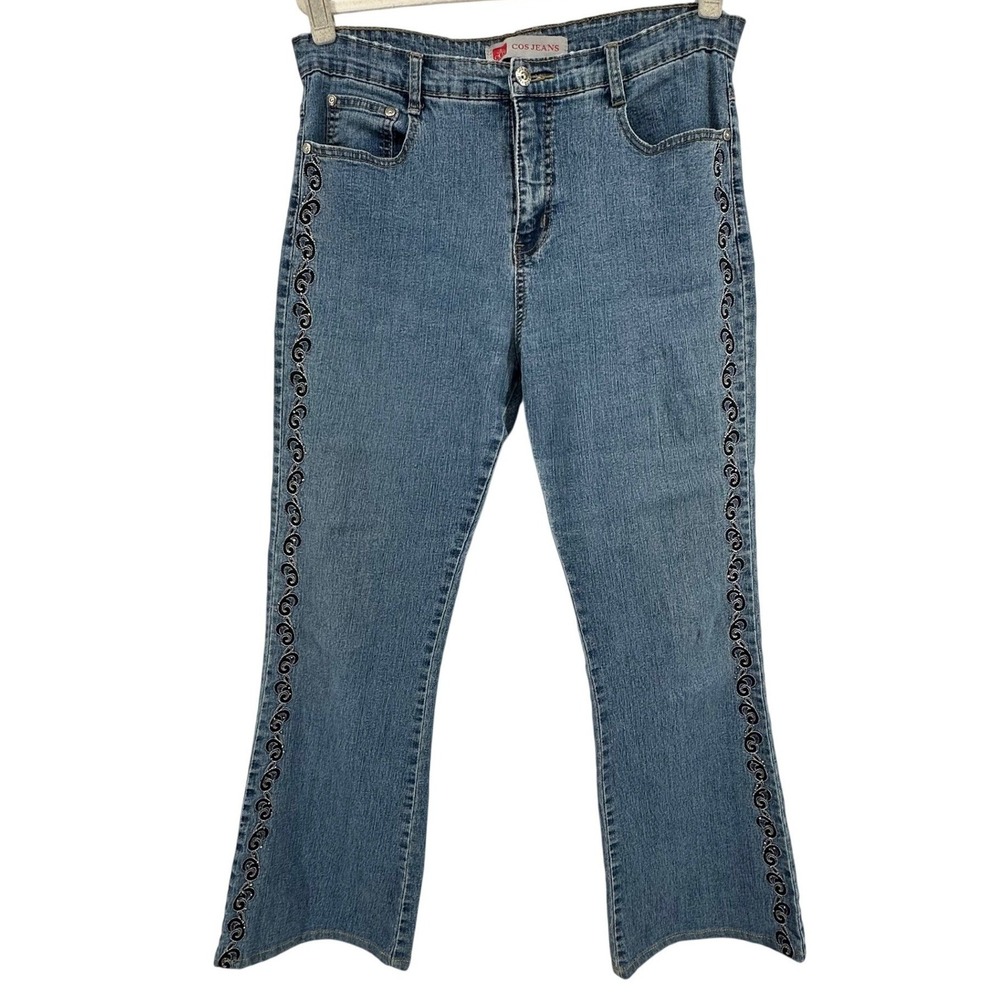 COS Jeans Embroidered Bootcut Denim Pants Womens 14 Blue Y2K Retro Cowgirl